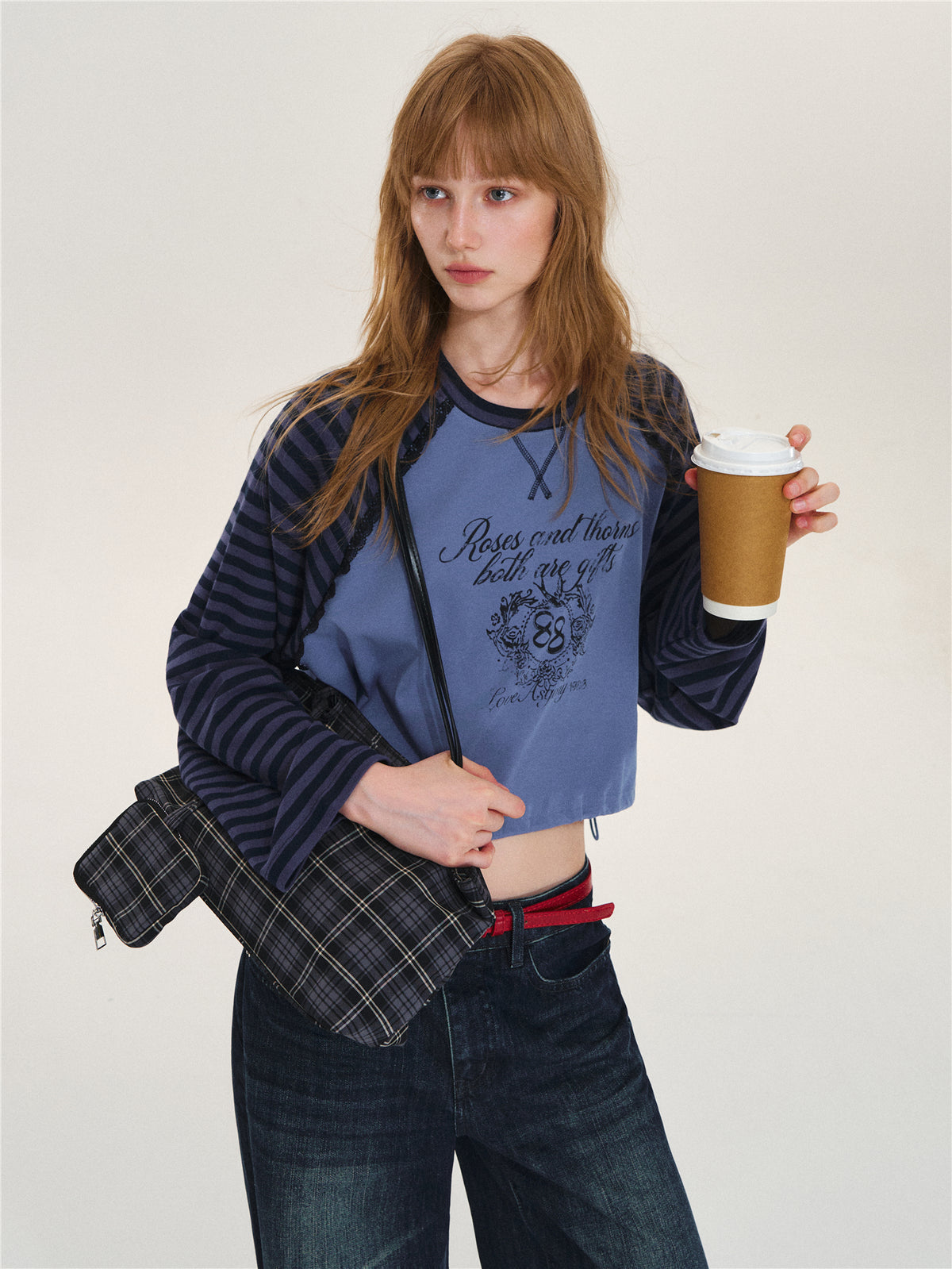 Asgony ASG26563 Retro Striped Color-Block Top