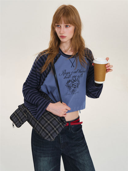 Asgony ASG26563 Retro Striped Color-Block Top