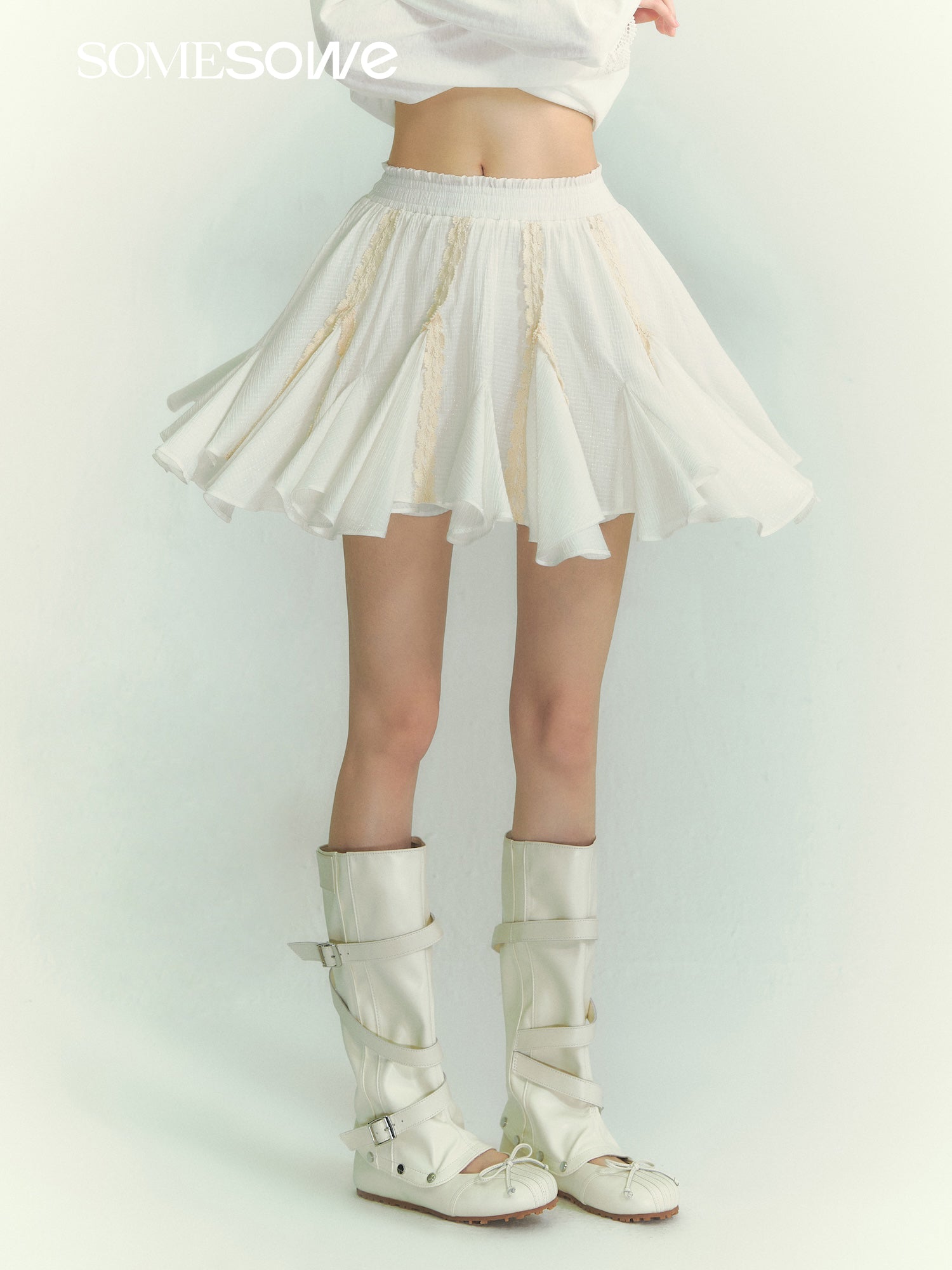 SOMESOWE SS2609050 Lace patchwork irregular leaf skirt