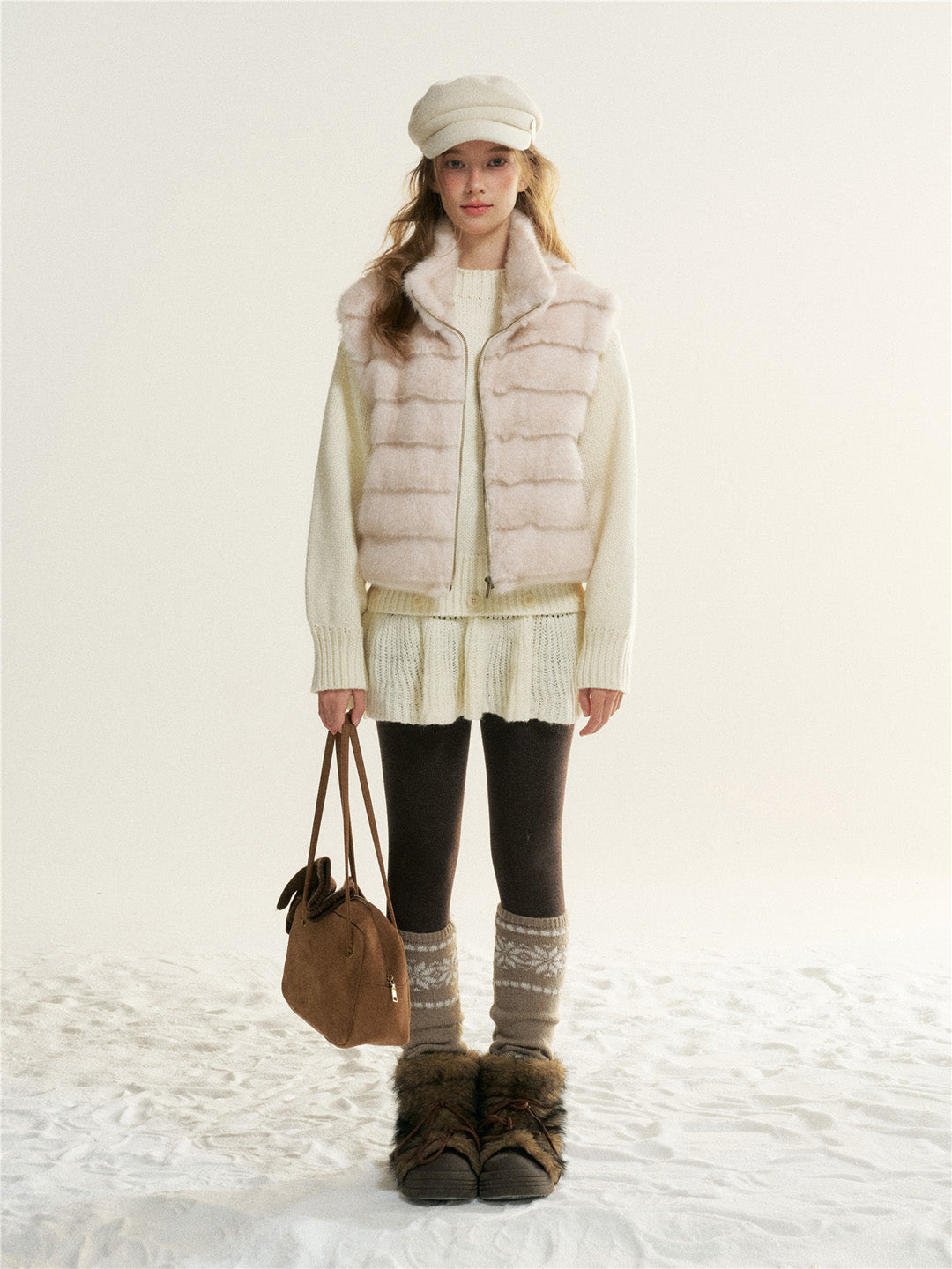 16DEWS 16D25531 Stand collar design imitates mink fur vest