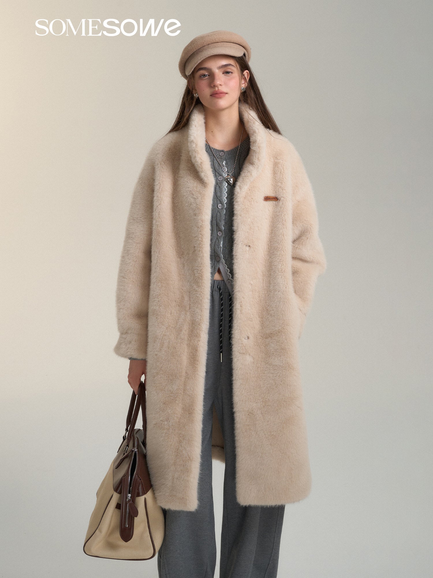 SOMESOWE S2407228 Fluffy Faux Fur Long Coat