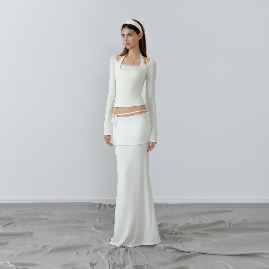 NONCESTNON N228 Fake two piece white long sleeve top