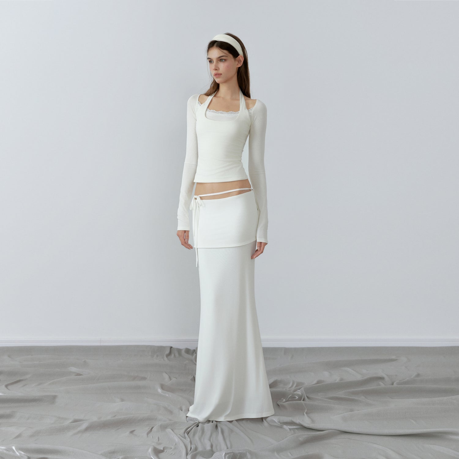 NONCESTNON N228 Fake two piece white long sleeve top