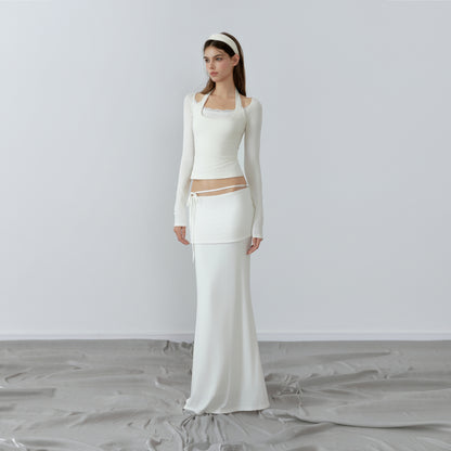 NONCESTNON N228 Fake two piece white long sleeve top