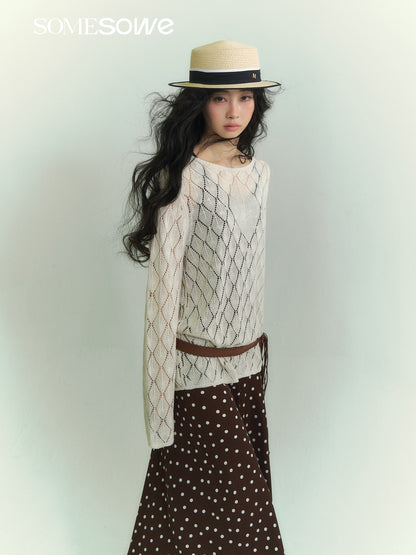 SOMESOWE S2609074 Paper and yarn diamond grid hollow top