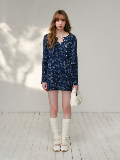 16DEWS 16D26129&amp;16D26130 Blue floral short cardigan + camisole dress