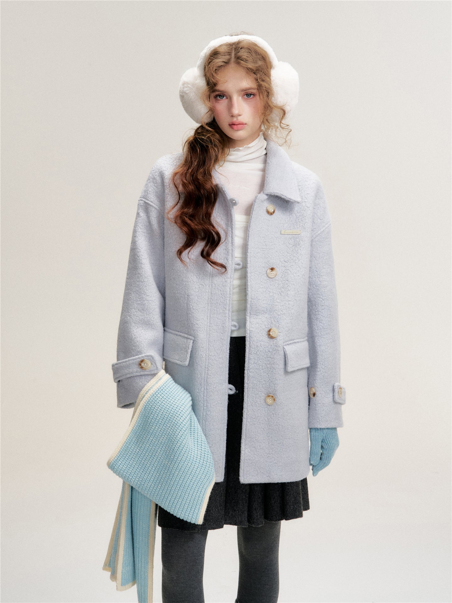 16DEWS 16D25488 Light blue woolen coat