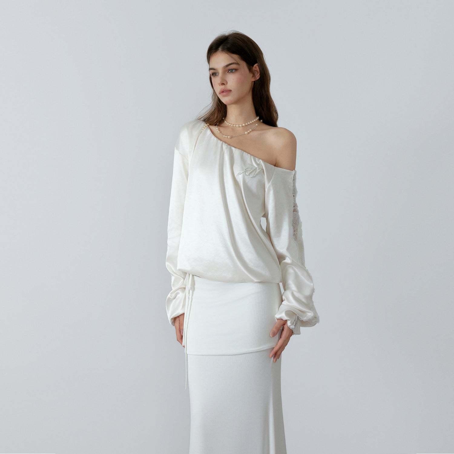 NONCESTNON N223 Satin one shoulder hoodie