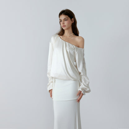NONCESTNON N223 Satin one shoulder hoodie