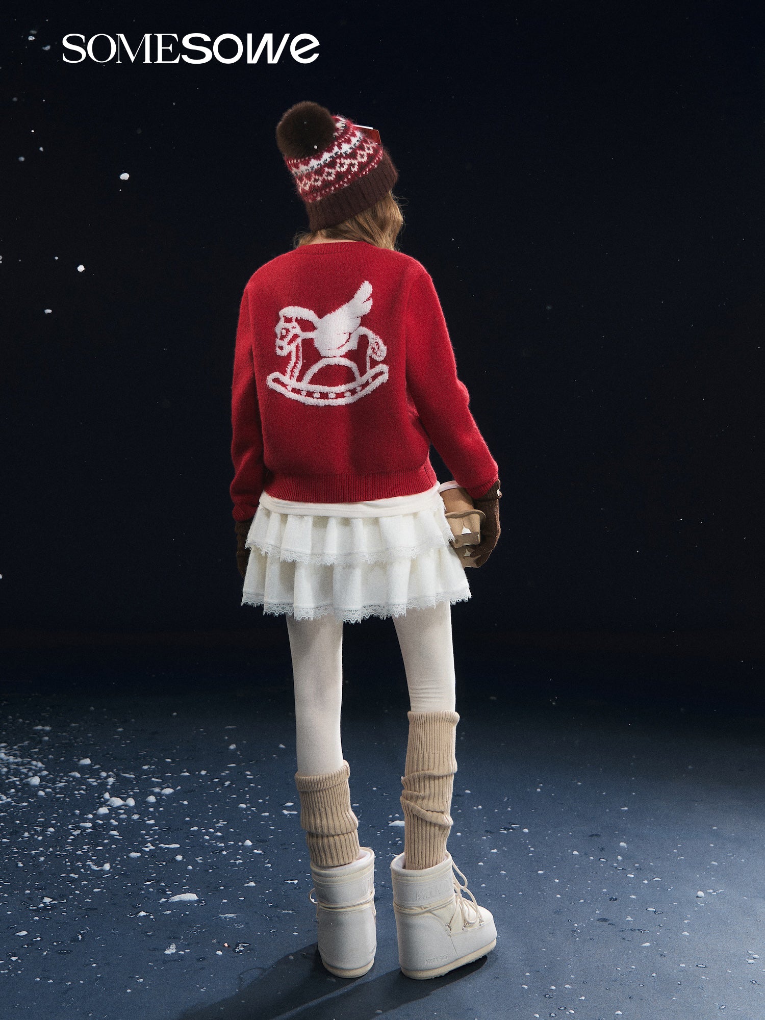 SOMESOWE S2508317 Lucky Pony Round Neck Cardigan