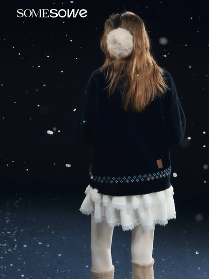 SOMESOWE S2508313 Snowflake Pony Soft Round Neck Sweater