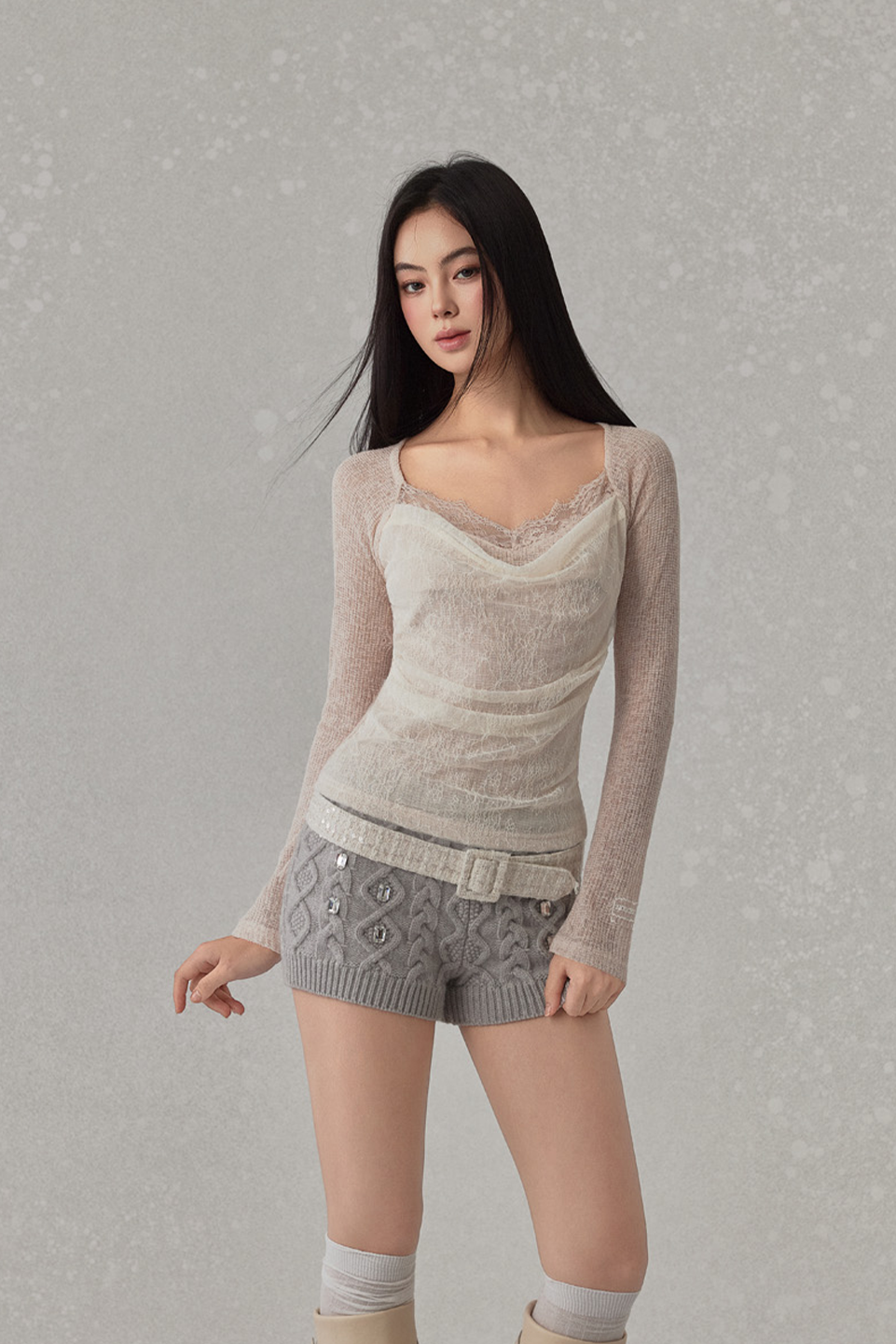 NONCESTNON N240 Lace collar long sleeved top