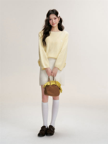 16DEWS 16D25461 Nine inch sleeve rabbit hair cotton wool blended knitted top