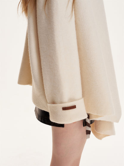 16DEWS 16D25411 Irregular hem lapel woolen cloak coat