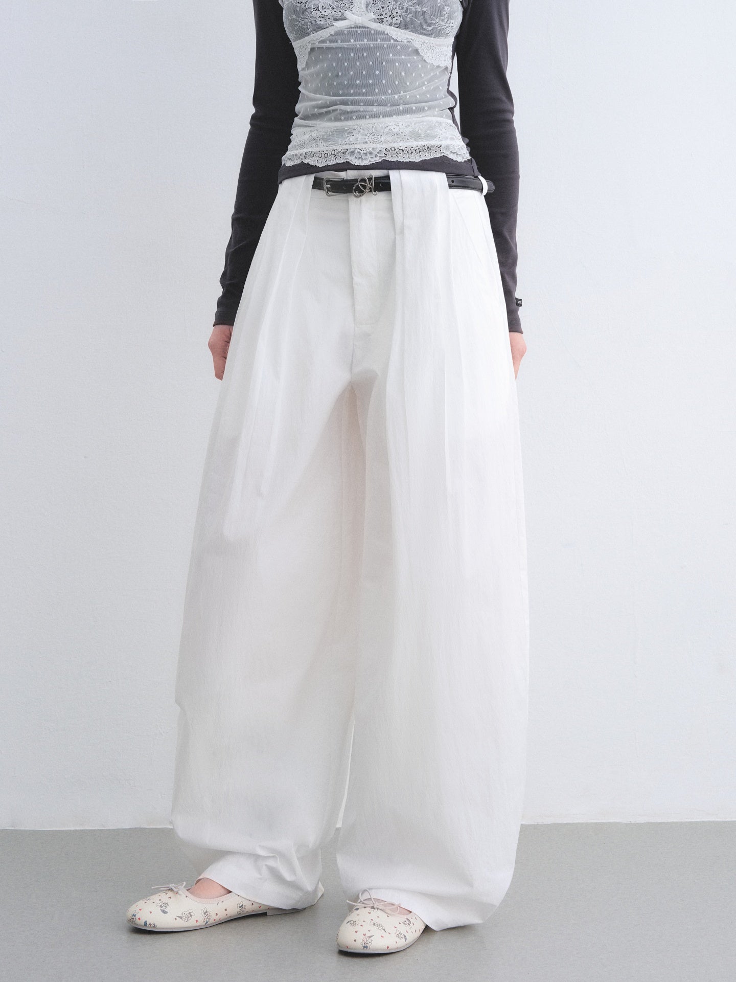 AsGony ASG26006 Pleated waist curved blade wide-leg suit pants