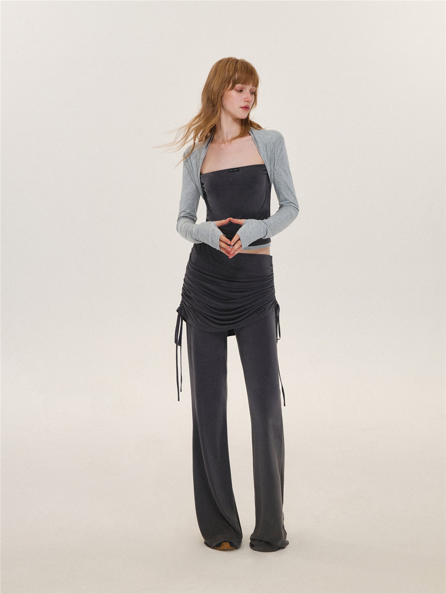 Asgony ASG26573 &amp; ASG26574 Faux Layered Long-Sleeve Top &amp; Flared Trousers with Overskirt