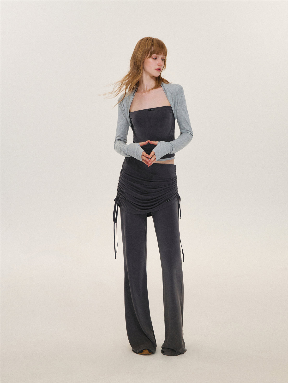 Asgony ASG26573 &amp; ASG26574 Faux Layered Long-Sleeve Top &amp; Flared Trousers with Overskirt