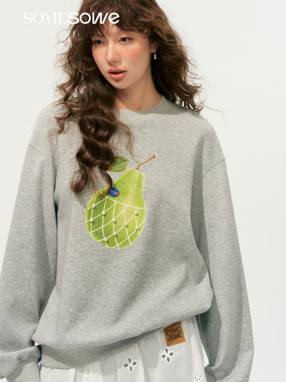 SOMESOWE S2508178 Pear print round neck hoodie