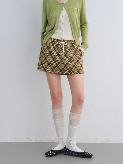 AsGony ASG25652 Elastic plaid tied skirt pants