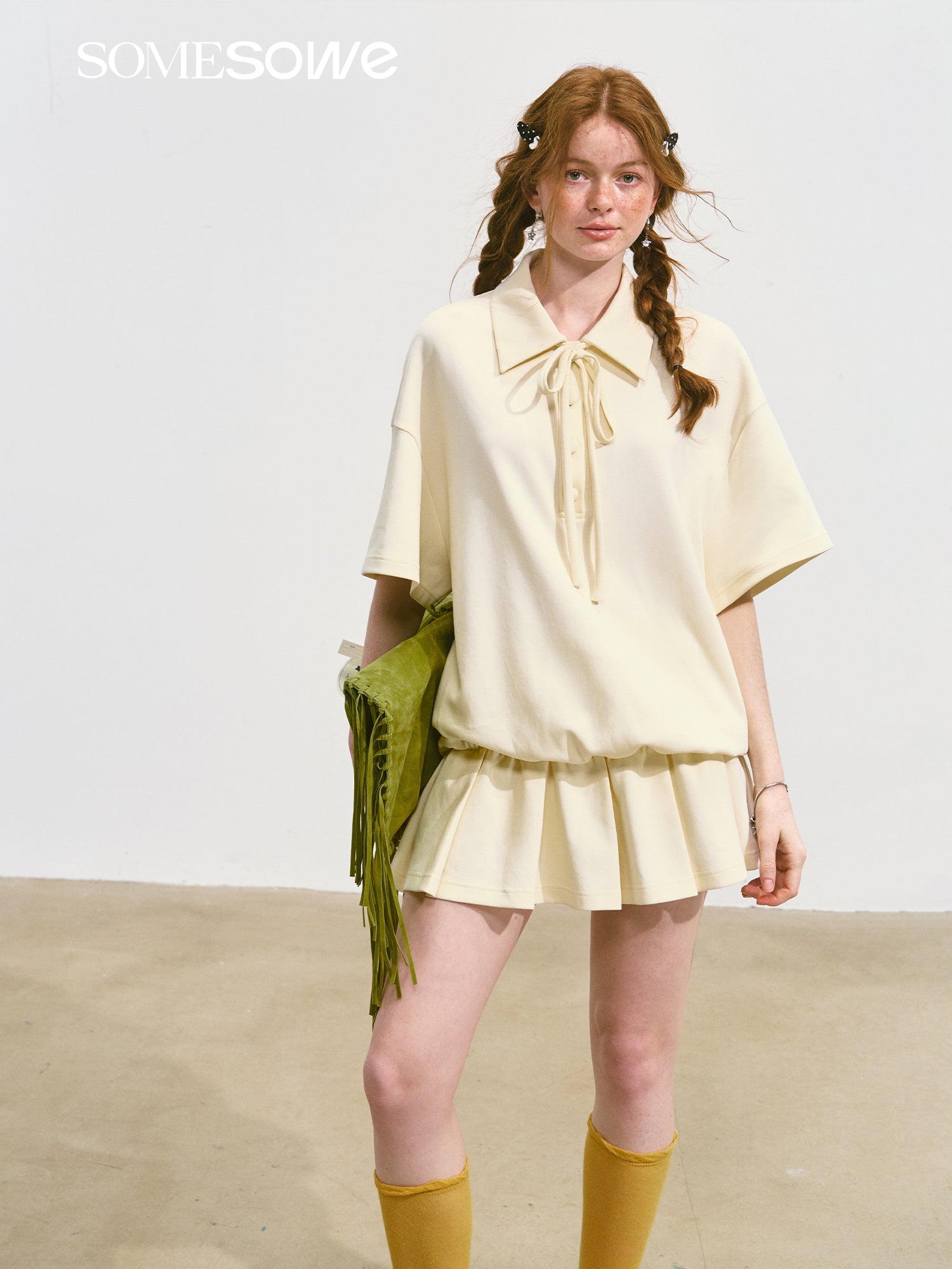 SOMESOWE S2508116 Loose pleated bow dress