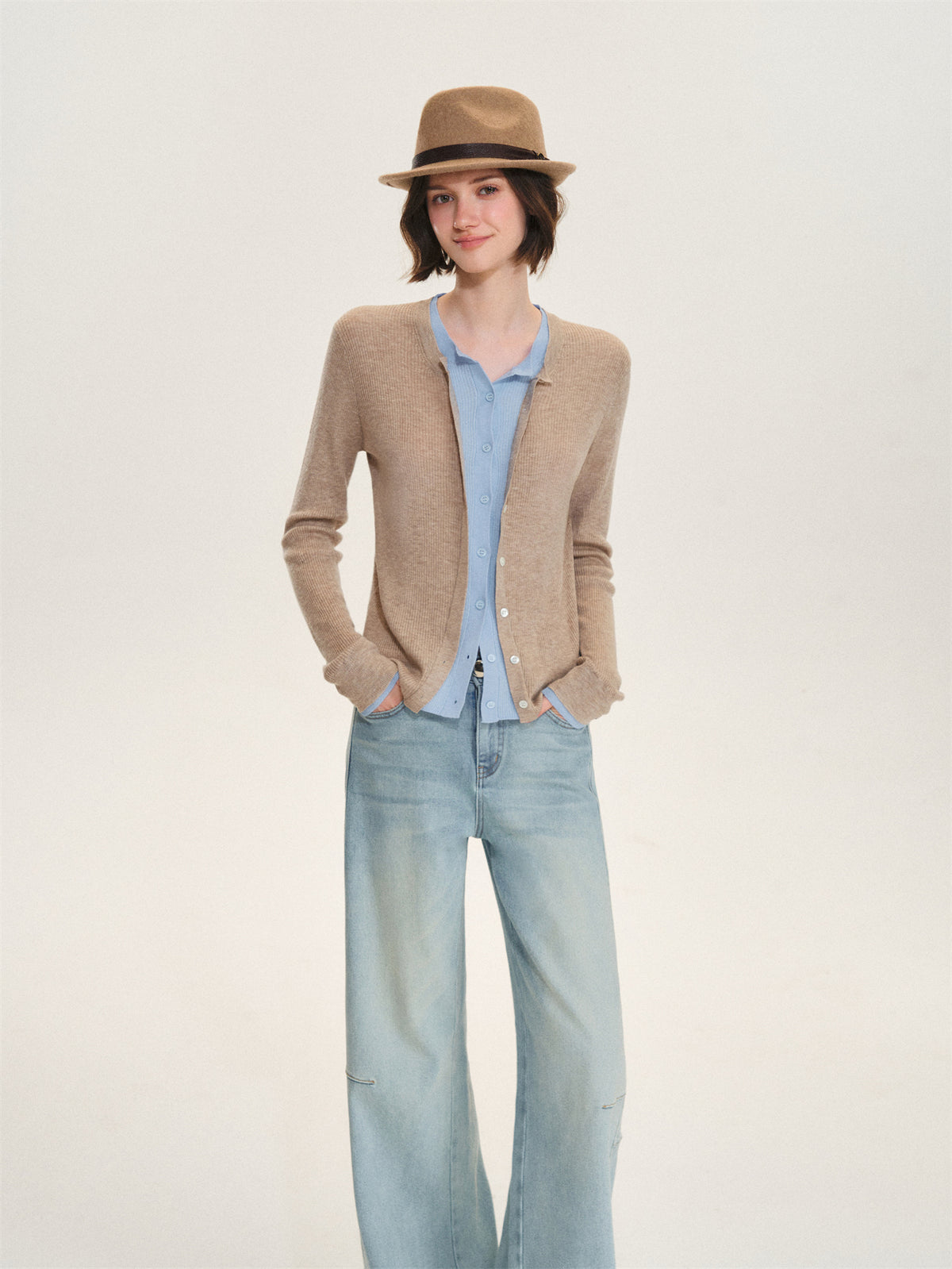 Asgony ASG26619 Faux-Layered Knit Cardigan