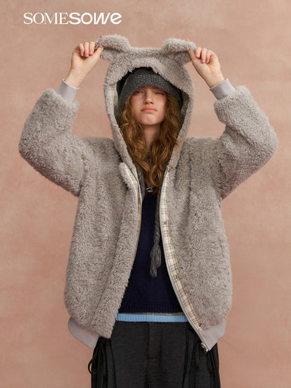 SOMESOWE S2508305 Warm lamb double sided hooded jacket