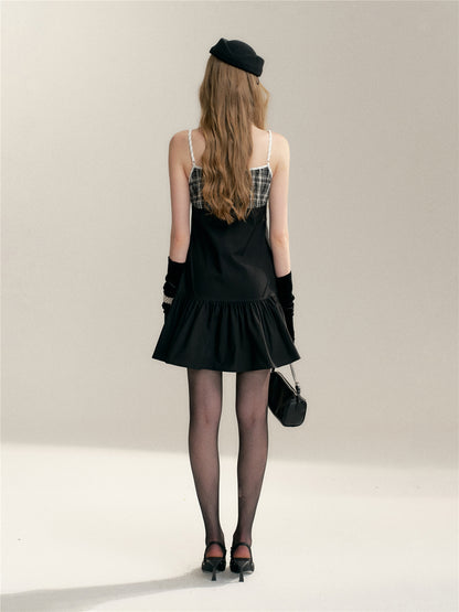 16DEWS 16D246064 Plaid patchwork camisole dress