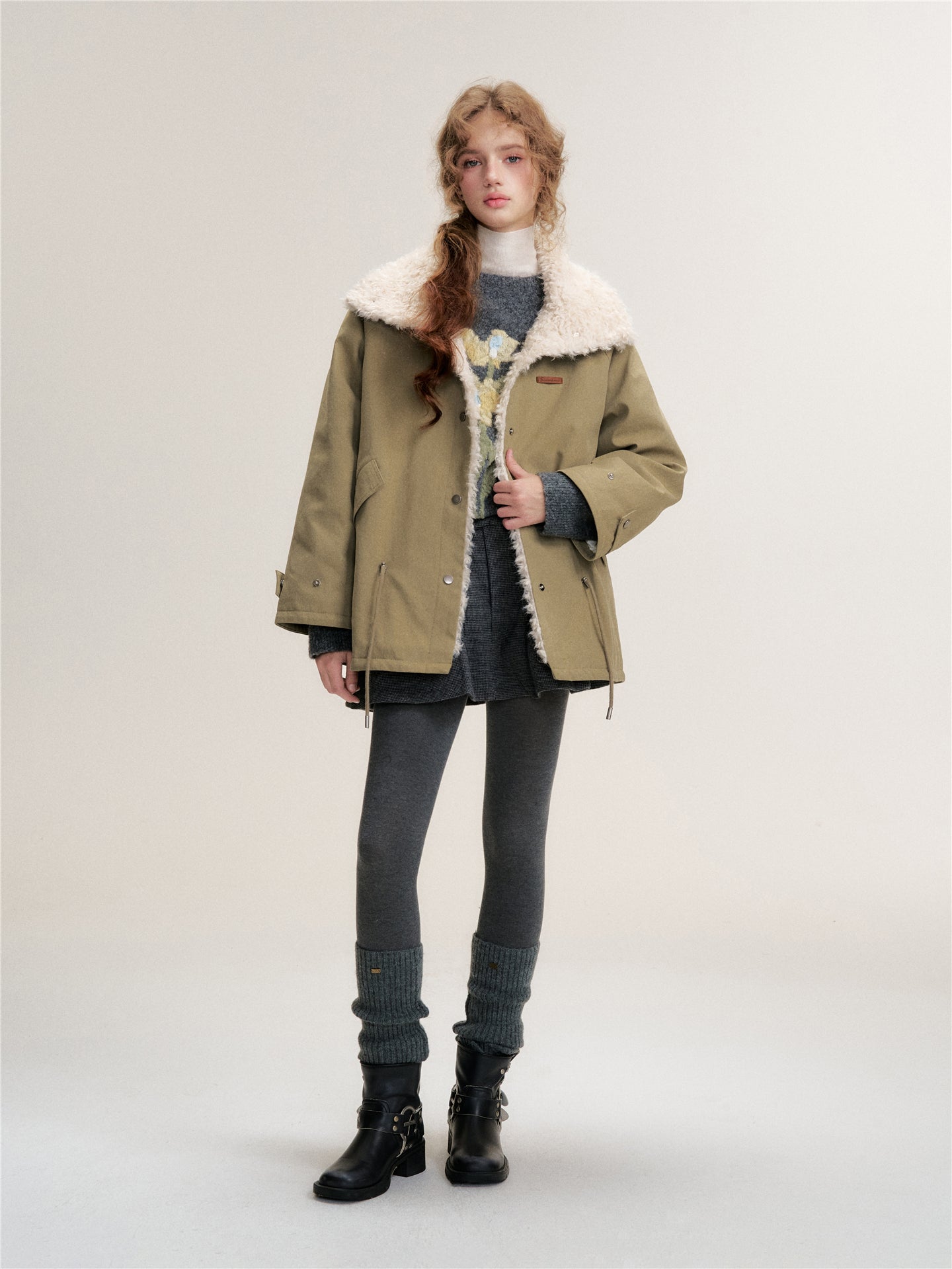 16DEWS 16D25453 Drawstring design lamb wool collar down jacket