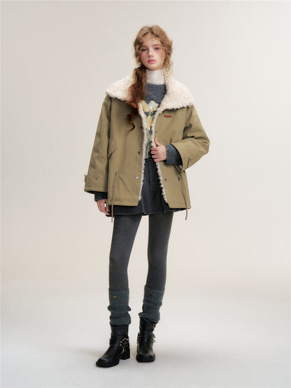 16DEWS 16D25453 Drawstring design lamb wool collar down jacket