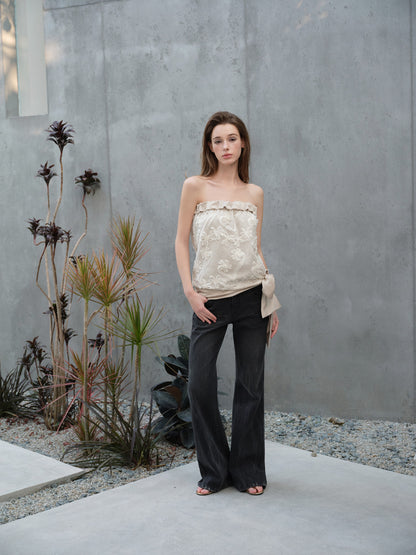 NONCESTNON N293 Satin patchwork lace strapless top