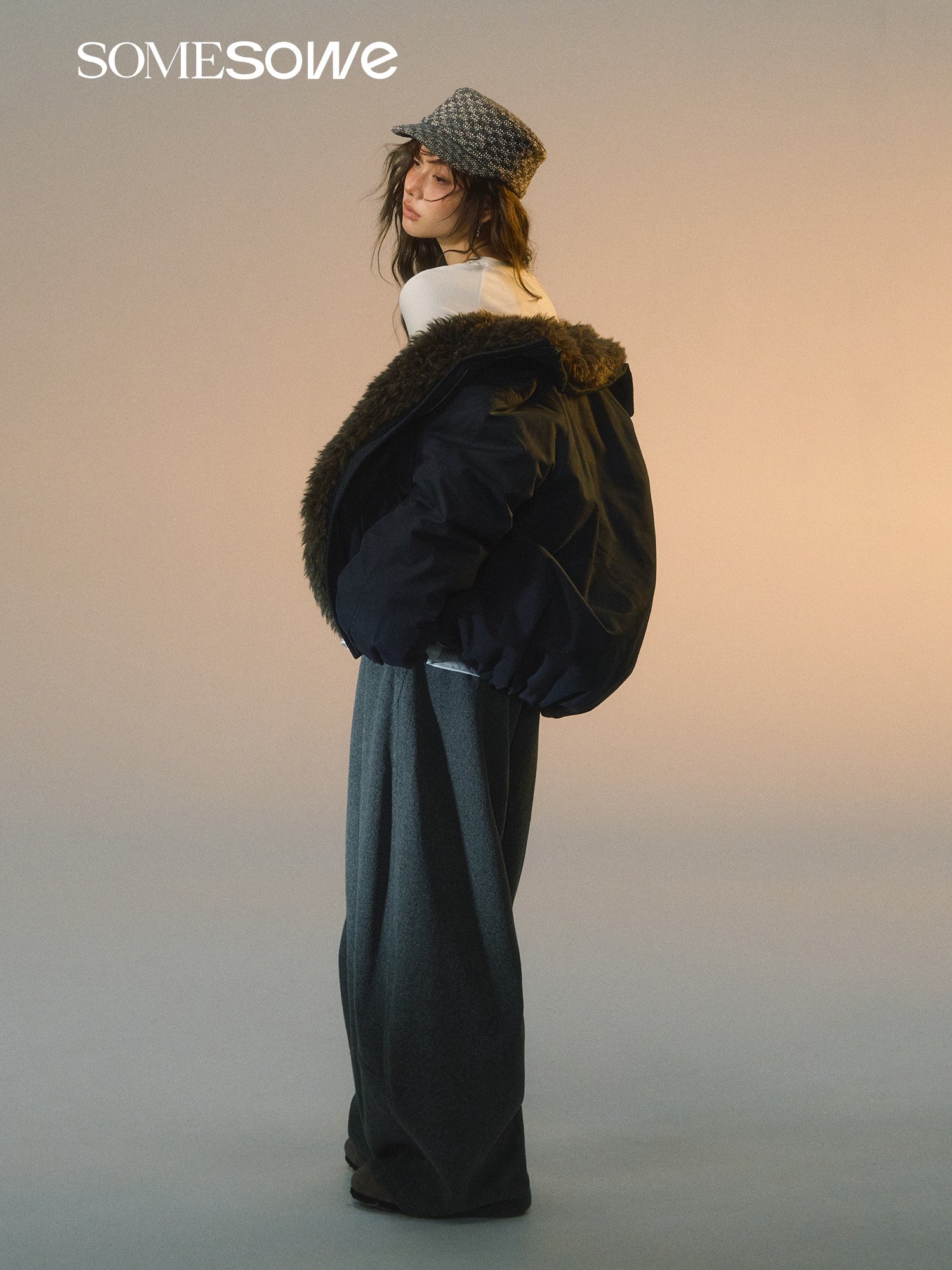 SOMESOWE S2508258 Detachable fur collar down jacket