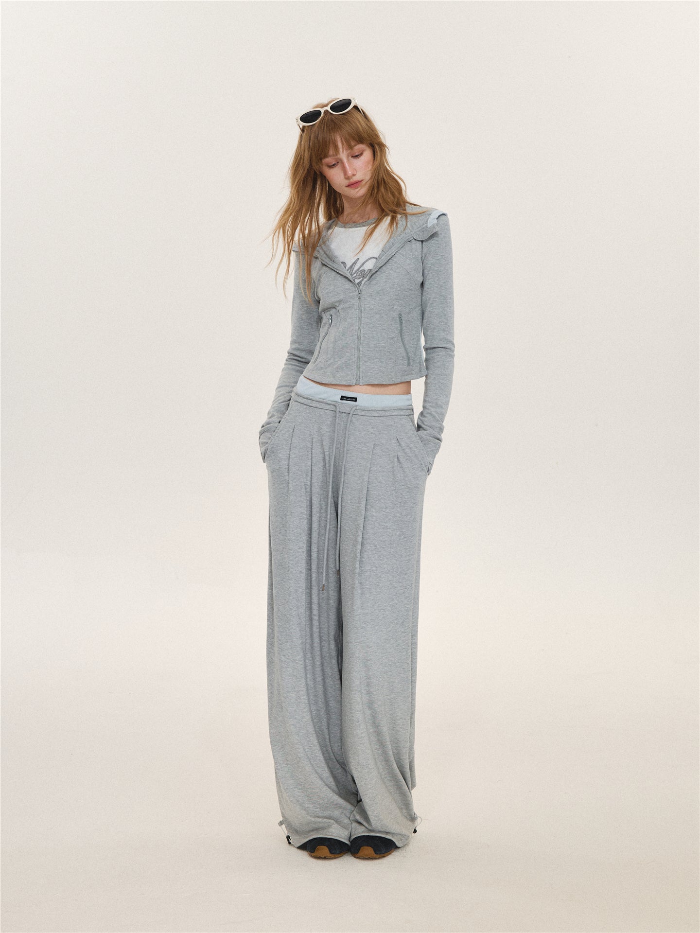 Asgony ASG26599 &amp; ASG26600 Color-Block Patchwork Jacket &amp; Draped Casual Pants