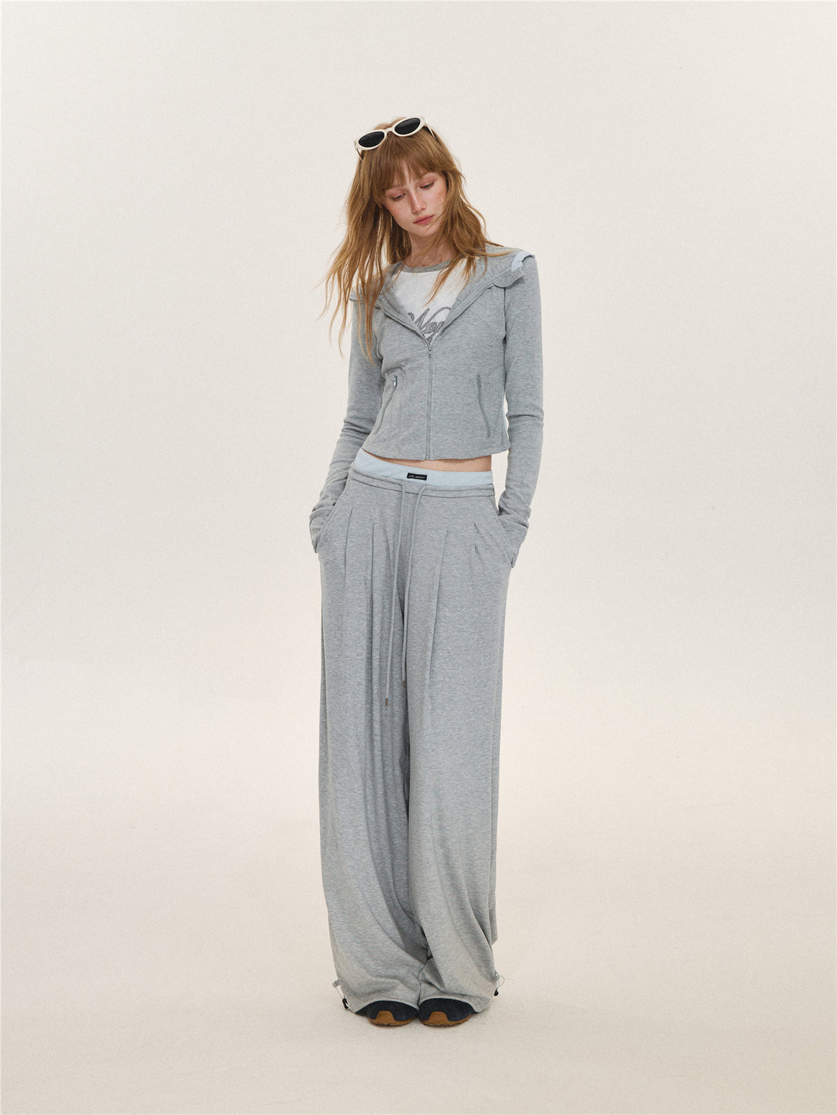 Asgony ASG26599 &amp; ASG26600 Color-Block Patchwork Jacket &amp; Draped Casual Pants