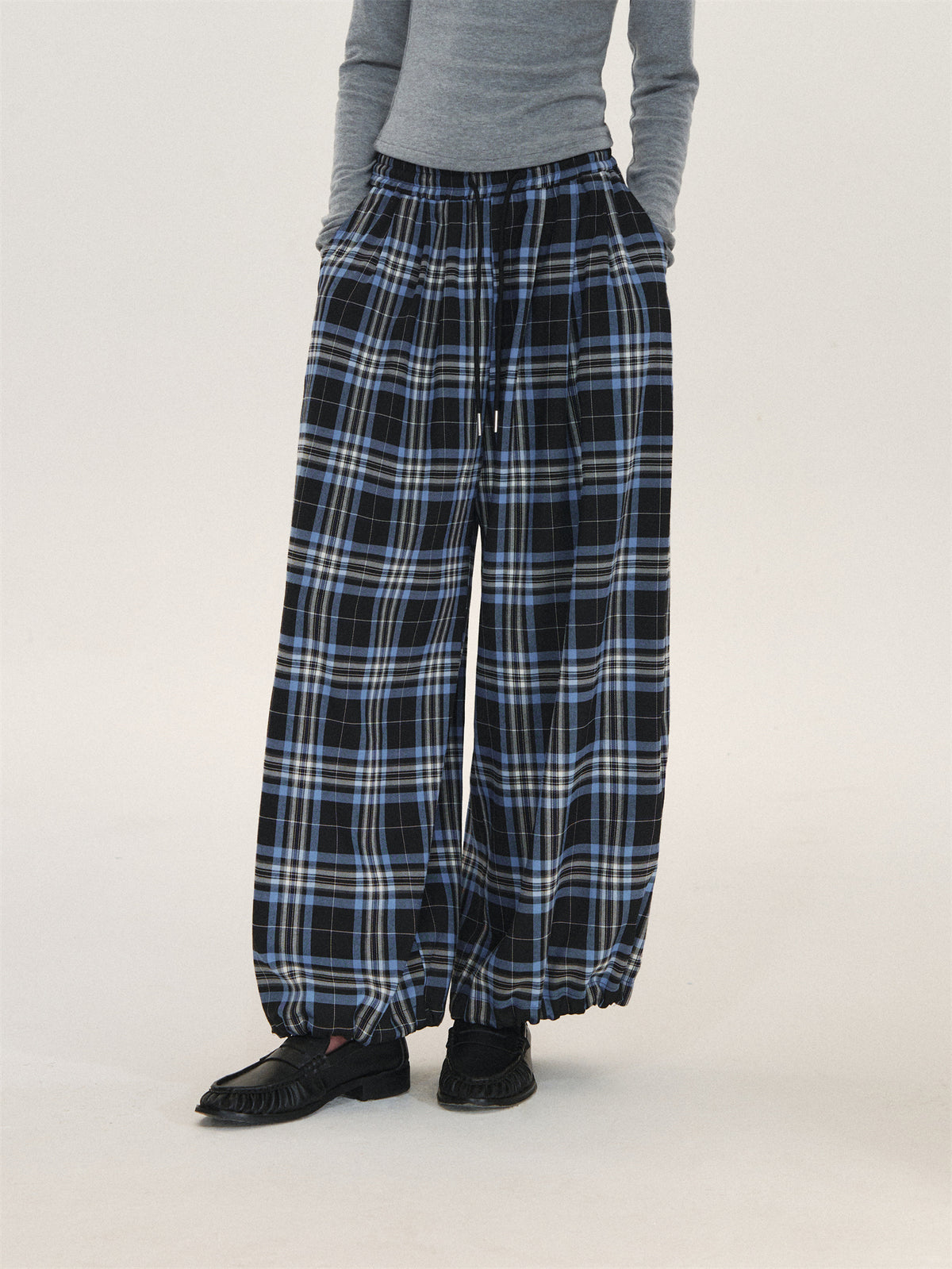 Asgony ASG26609 Plaid Wide-Leg Pants