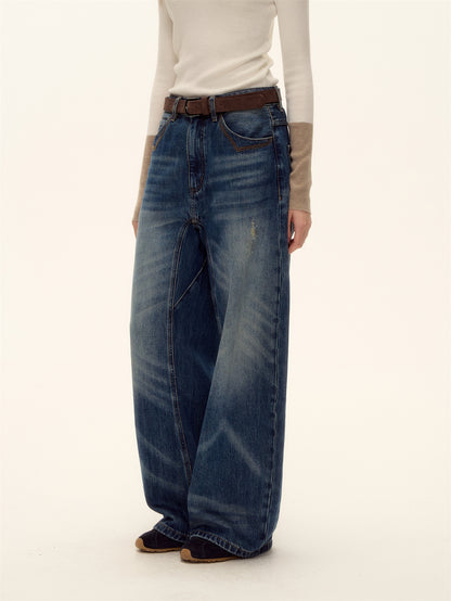 AsGony ASG25513 Ripped water washed curved knife jeans