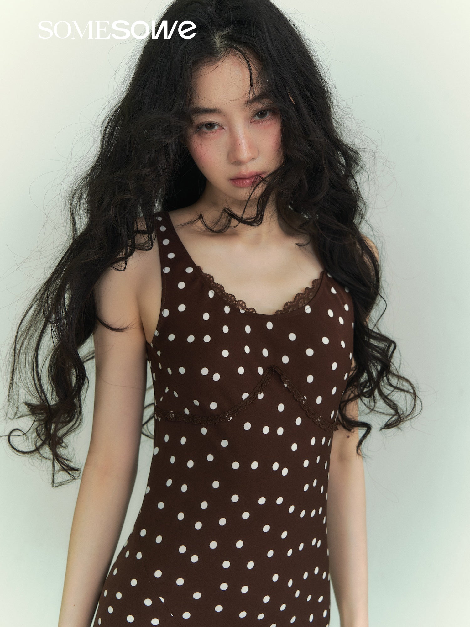 SOMESOWE S2609075 Lace polka dot dress