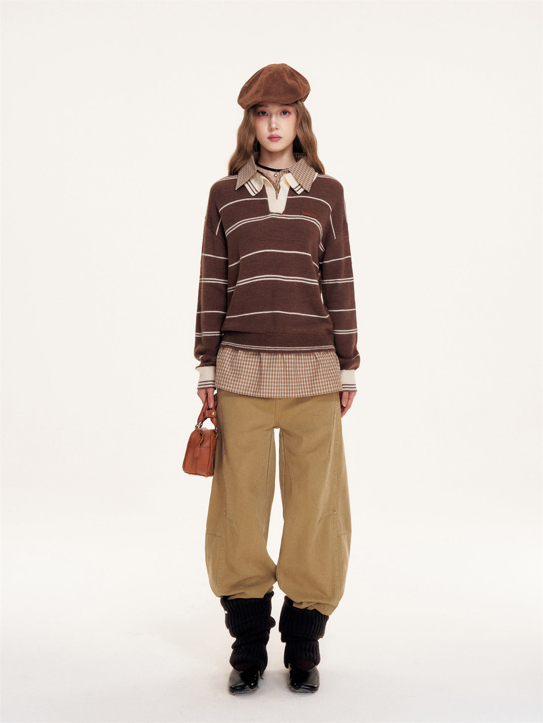 16DEWS 16D25380 Polo collar fake two-piece pullover sweater