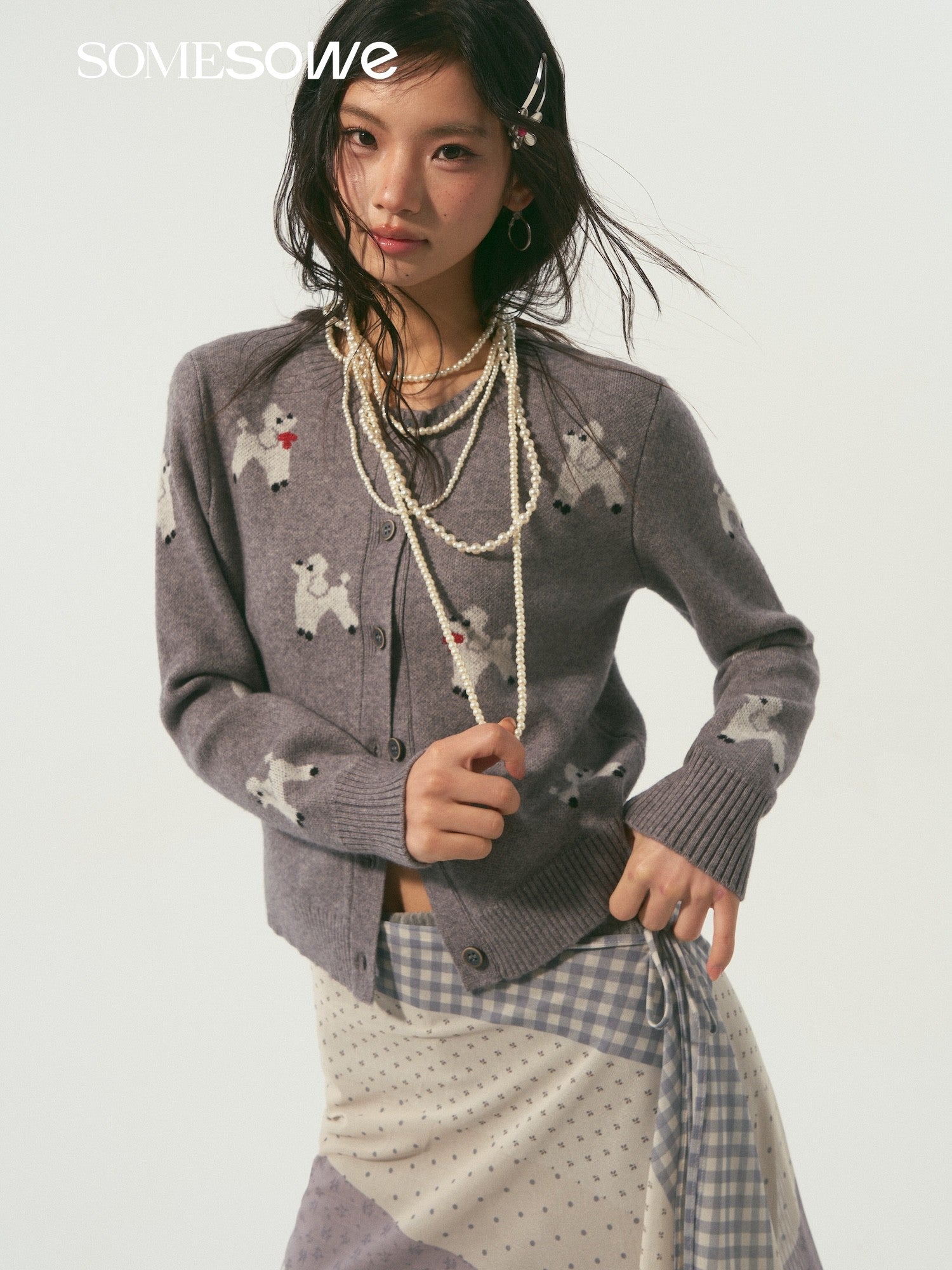 SOMESOWE S2509005 Scarf puppy jacquard knitted cardigan
