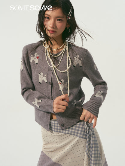 SOMESOWE S2509005 Scarf puppy jacquard knitted cardigan