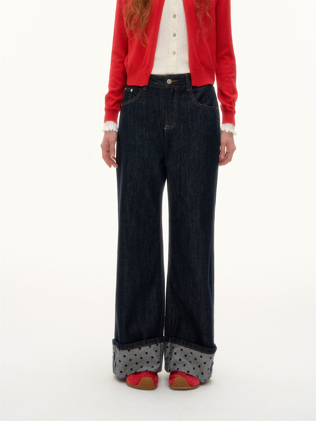 AsGony ASG25393 Flip up polka dot denim jeans