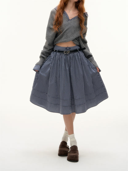 AsGony ASG25413 Plaid pleated midi skirt