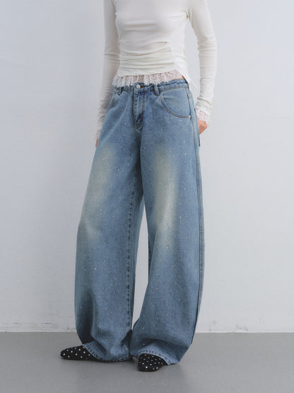 AsGony ASG25653 Hot stamping washed curved knife jeans