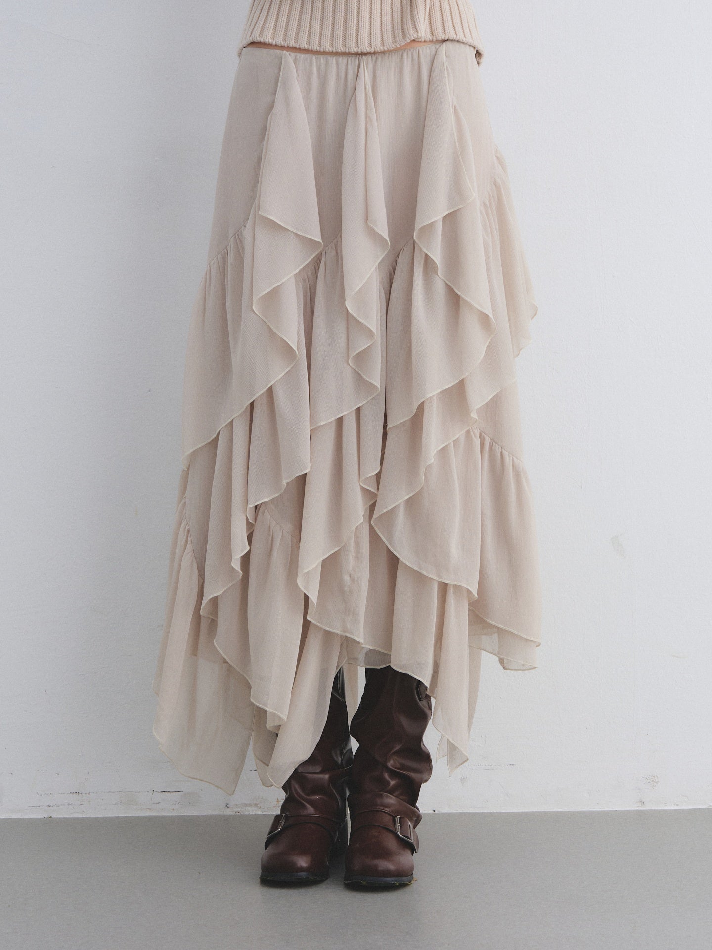 AsGony ASG25681&amp;ASG25677 Wool fake two high necked sweaters + skirt set