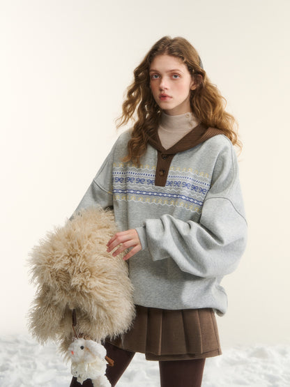 AsGony ASG25545 Fel Island printed casual hooded sweatshirt