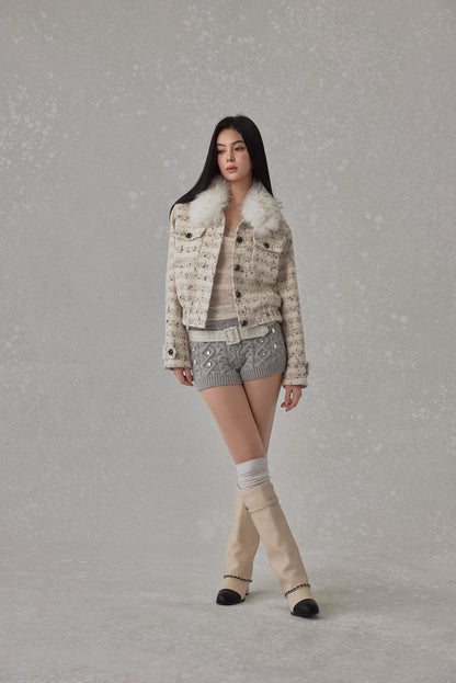 NONCESTNON N239 Chiffon Fur Trimmed Coat