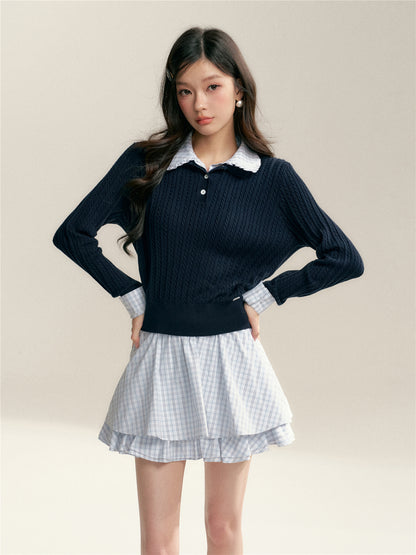 16DEWS 16D26010 Blue plaid waistless A-line puffy skirt