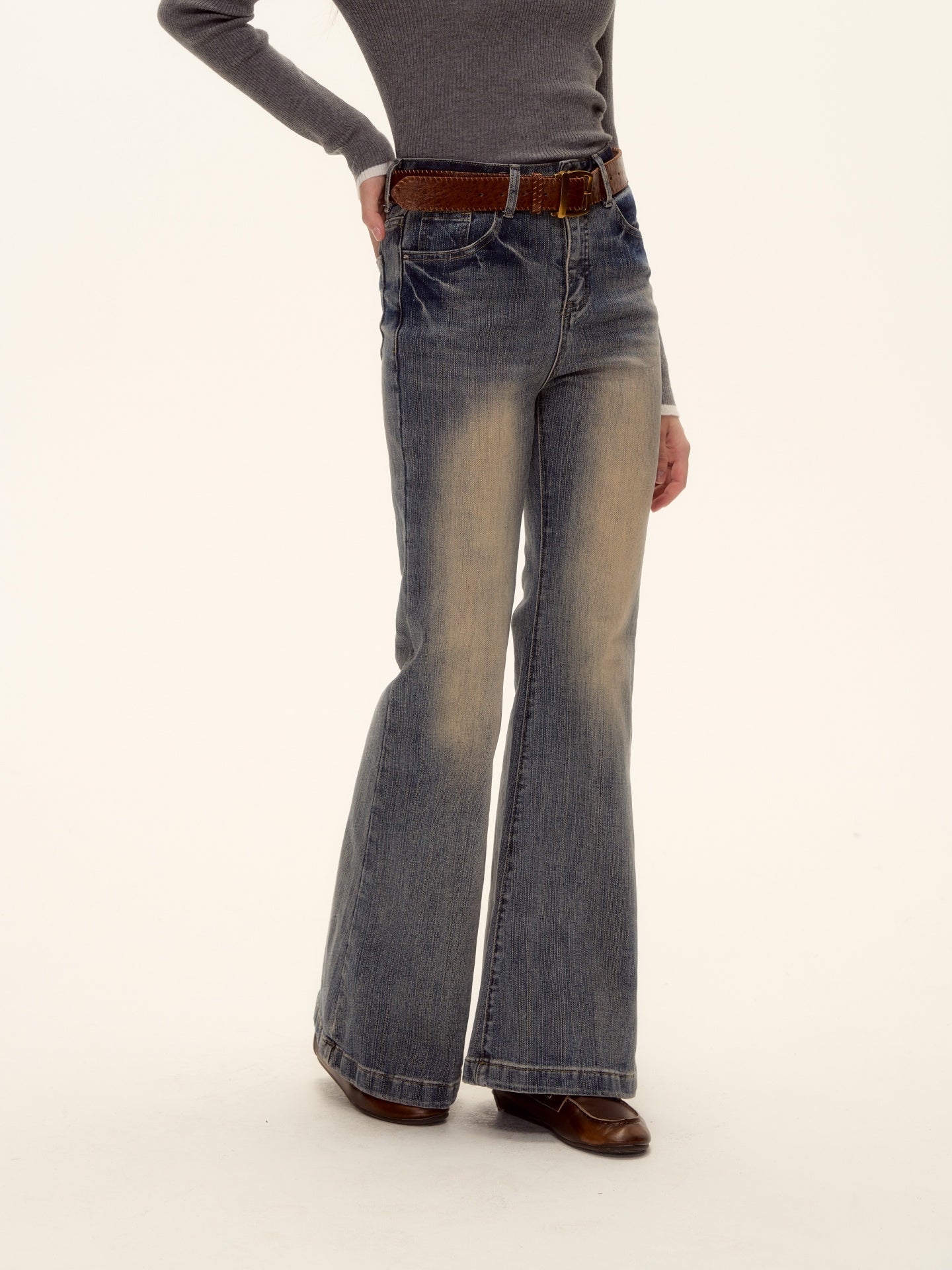 AsGony ASG25460 Washed high waisted slightly flared jeans