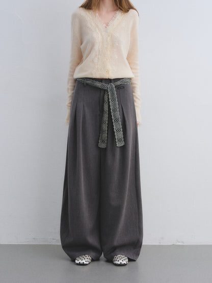 AsGony ASG25636 Floral waist hook pleated wide-leg suit pants