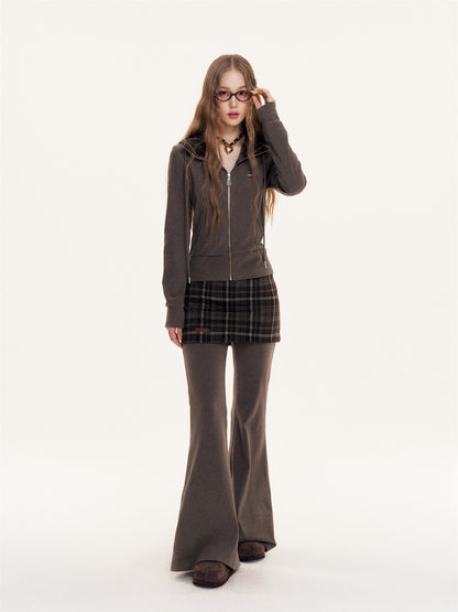 16DEWS 16D25427&amp;16D25428 Plaid hooded slim fit hoodie + pants set