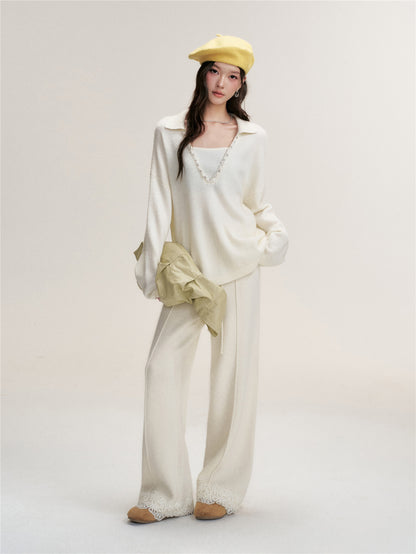 16DEWS 16D25470 Fake Two Piece Bead Chain Collar Knitted Sweaters